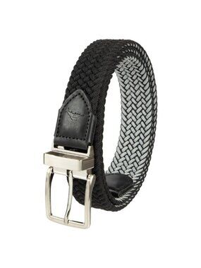 NWT Tommy Bahama Men's L/XL Black & Grey Braided Belt With Leather Trim